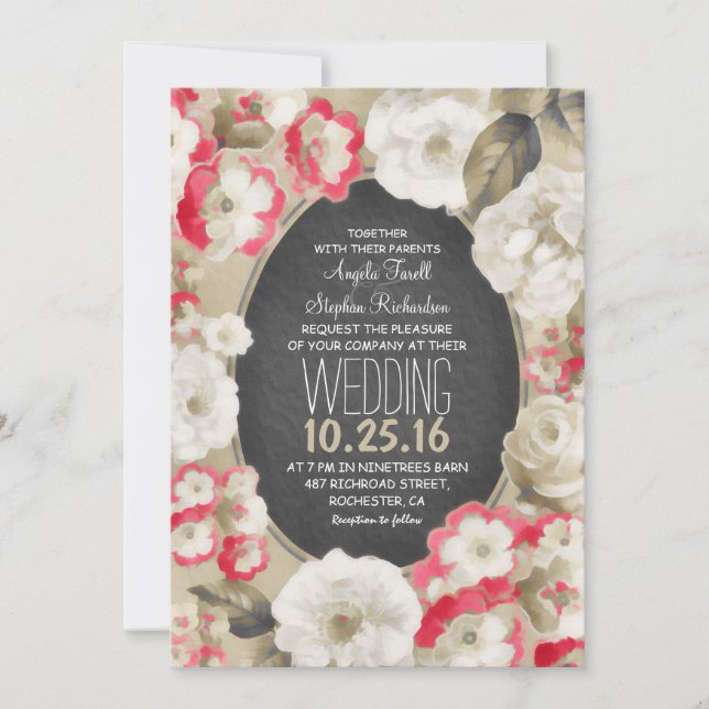 fleurs élégantes mignonne invitation de mariage vi (Devant)