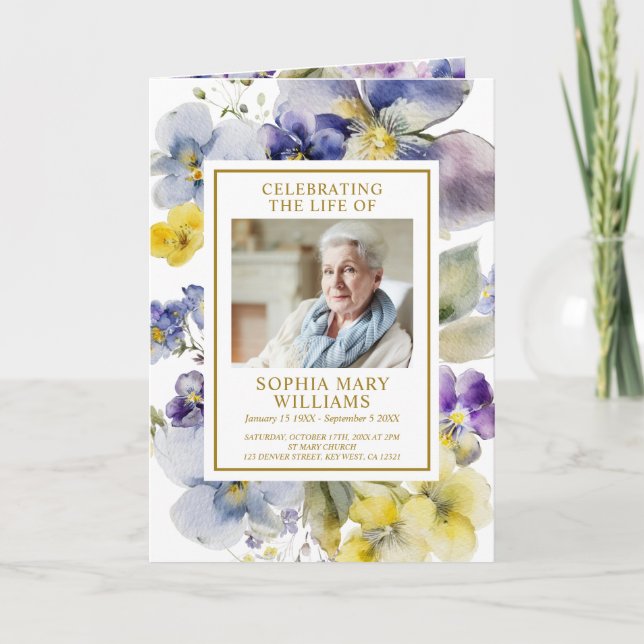 Fleurs élégantes Photo Mémorial Programmes funérai (Devant)