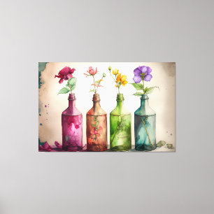 Fleurs En Bouteilles, Impression Florale, Art Flor
