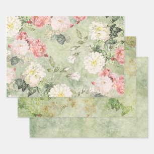 Fleurs En Mosaïque Verte Style Papier Enveloppant