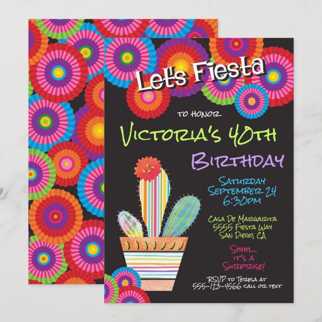 Fleurs en papier pour fiesta mexicaine invitations (Devant / Derrière)