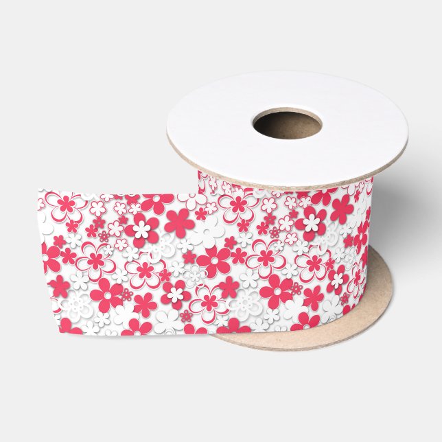 Fleurs en papier rouge et blanc ruban de satin (Bobine)