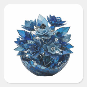 Fleurs en verre bleu argenté autocollant design am