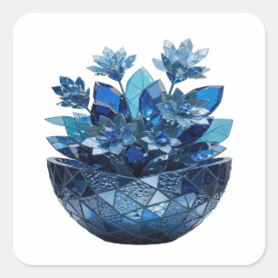 Fleurs en verre bleu argenté frais Autocollant Des
