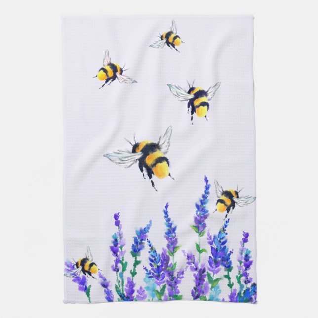 Fleurs et abeilles Serviette de cuisine Printemps  (Vertical)