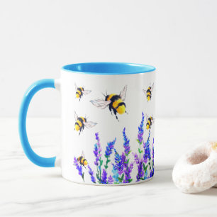 Fleurs et abeilles volent la Mug de café