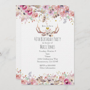 Fleurs et Antlers de Cerfs Invitations de fête d'a