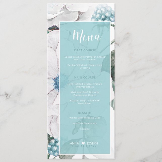 Fleurs et baies Floral Menu Turquoise D476 (Devant)