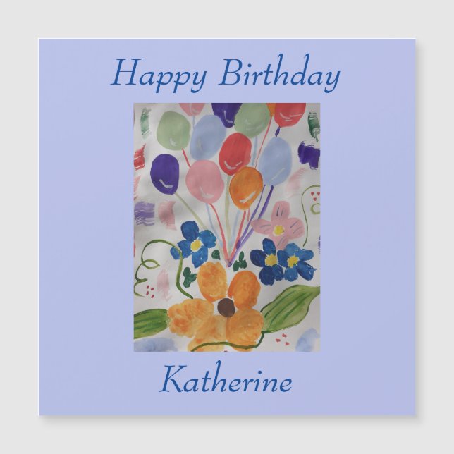 Fleurs et ballons Carte magnétique d'anniversaire (Devant)