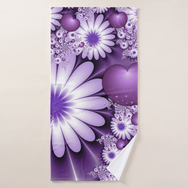 Fleurs et cœurs abstraits de l'amour fractal (Serviette de bain)