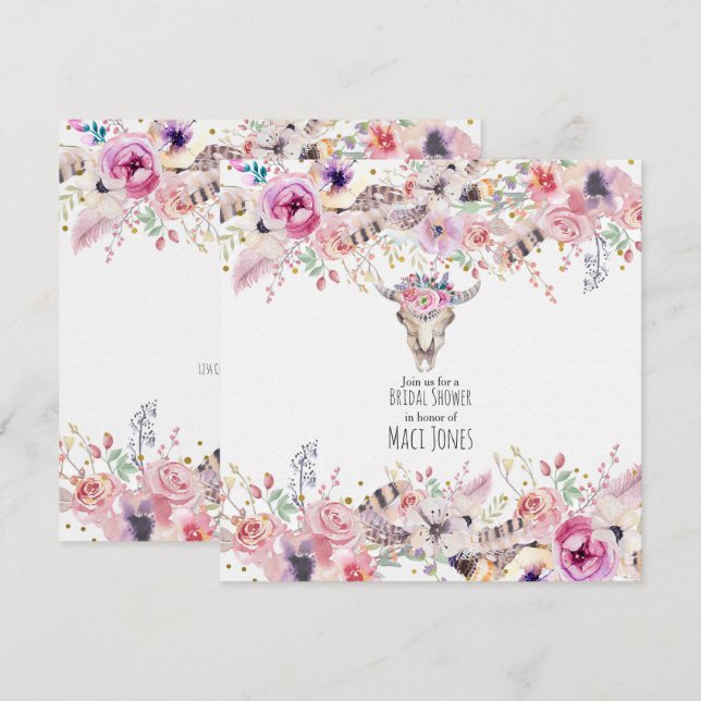 Fleurs et crâne de vache Invitation Glamour de cam (Devant / Derrière)