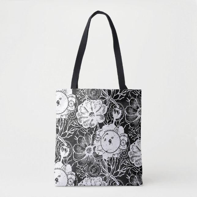 Fleurs Et Engrenages Sac fourre-tout Blanc (Devant)