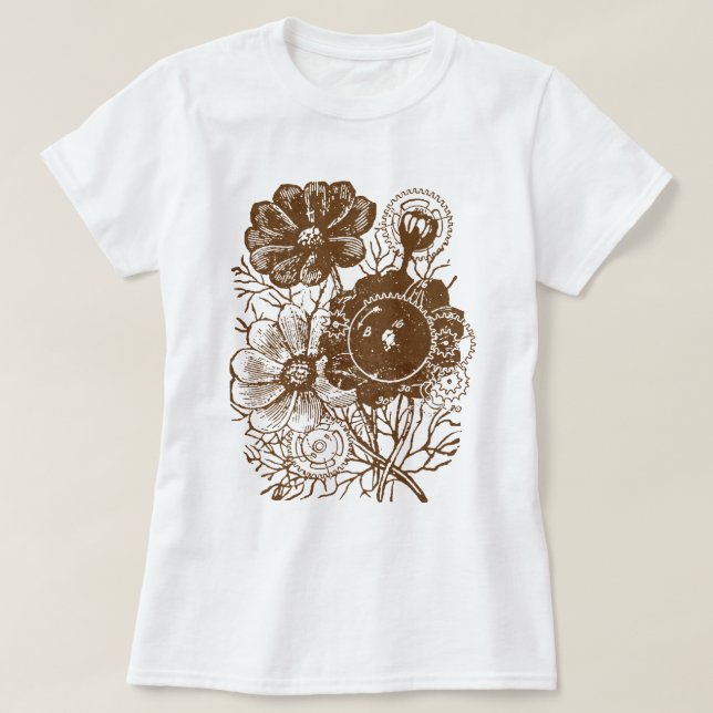 Fleurs Et Engrenages T-shirt Vintage (Design devant)
