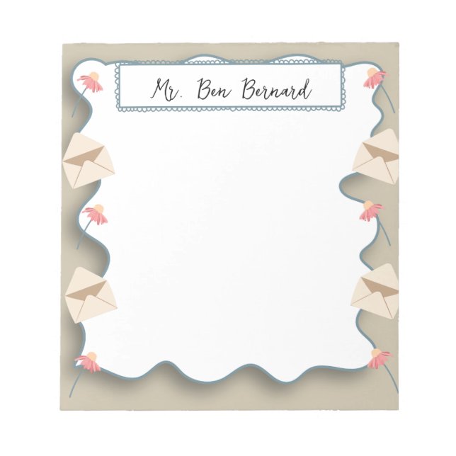 Fleurs et enveloppes élégantes avec Bloc-notes de  (Devant)