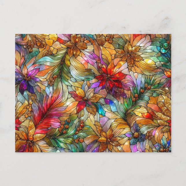 FLEURS ET FEUILLES DE NOËL ~ Carte postale ~ (Devant)