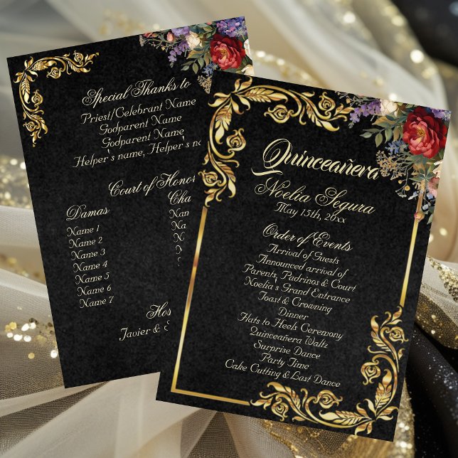 Fleurs et feuilles dorées - Programme de Quinceañe (Créateur téléchargé)