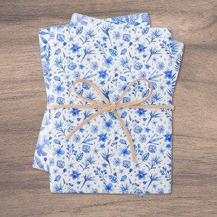 Fleurs et feuilles tropicales bleu cobalt 3 motifs