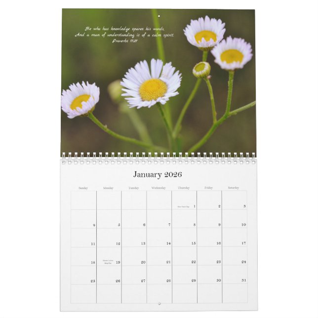 Fleurs et foi Bible Verses Calendrier 2024 (Jan 2026)