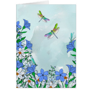 Fleurs et libellules bleues