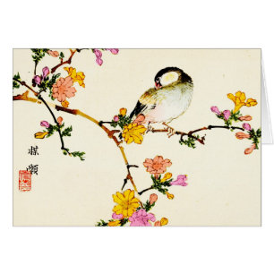Fleurs et oiseau colorés japonais