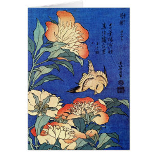 Fleurs et oiseau, Hokusai