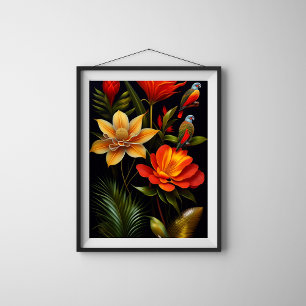 Fleurs et oiseaux tropicaux   Poster moderne Haeck