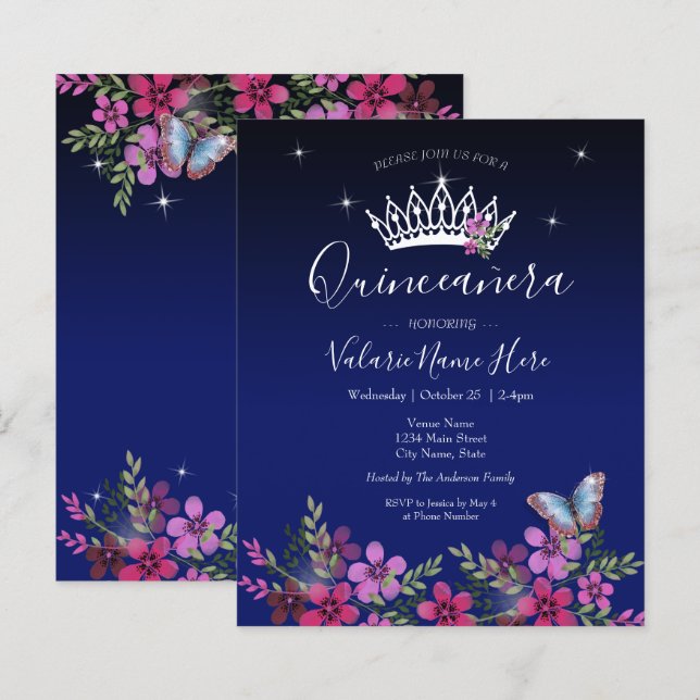 Fleurs et papillon Quinceanera (Devant / Derrière)