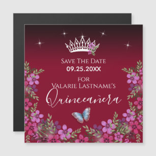 Fleurs et papillon Quinceanera Enregistrer la date