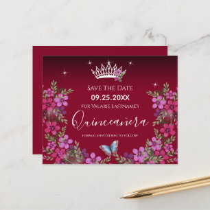 Fleurs et papillon Quinceanera Enregistrer la date