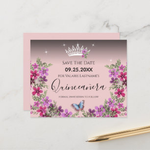 Fleurs et papillon Quinceanera Enregistrer la date