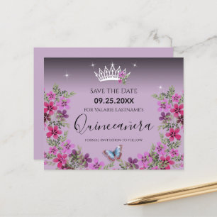 Fleurs et papillon Quinceanera Enregistrer la date
