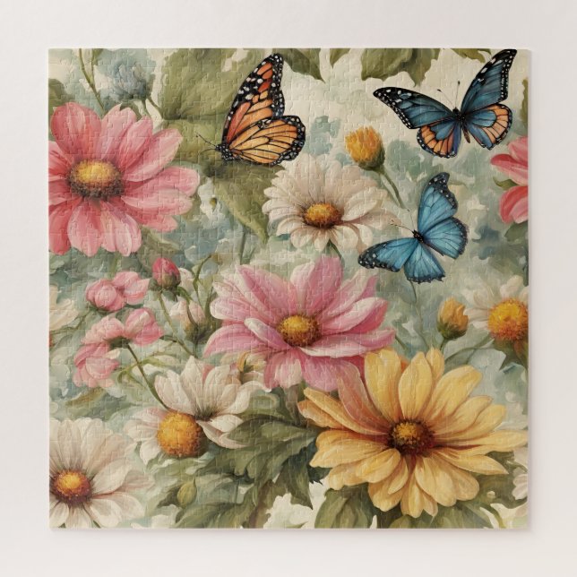 Fleurs Et Papillons Art Puzzle (Vertical)