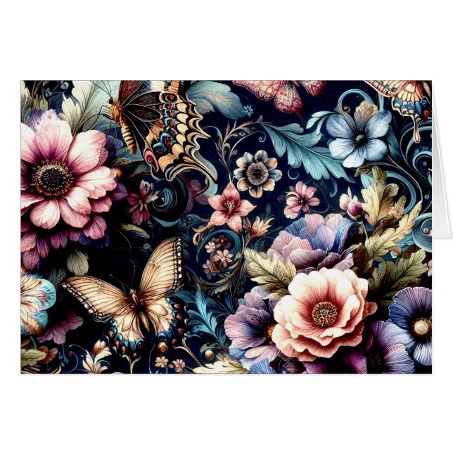 Fleurs et papillons de printemps anciens blancs (Devant horizontal)