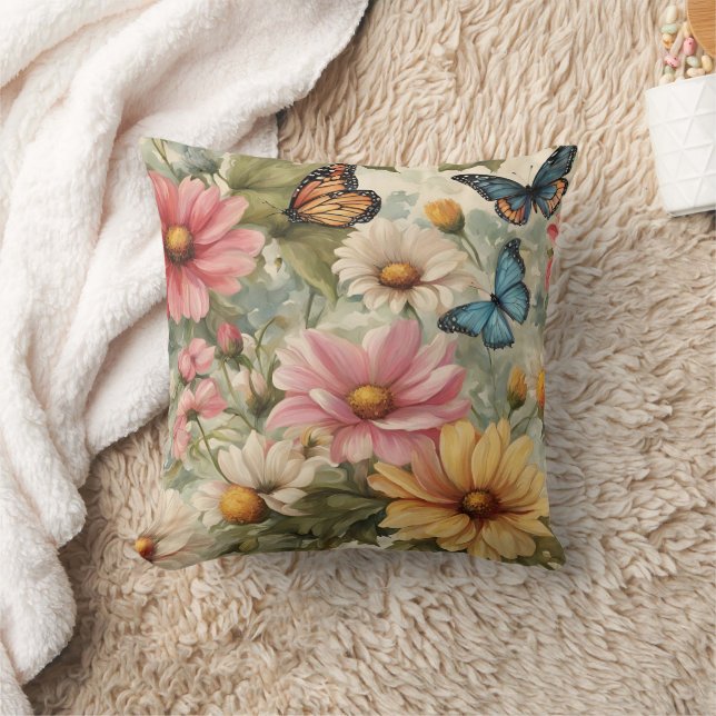 Fleurs Et Papillons Oeuvre D'Art Jeter Oreiller (Couverture)