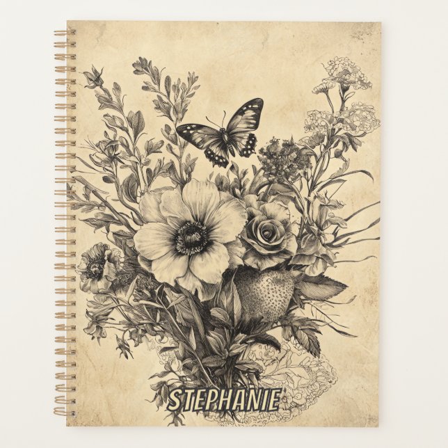 Fleurs et papillons rustiques - Papier vieilli (12 (Devant)