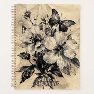 Fleurs et papillons rustiques - Papier vieilli (4)