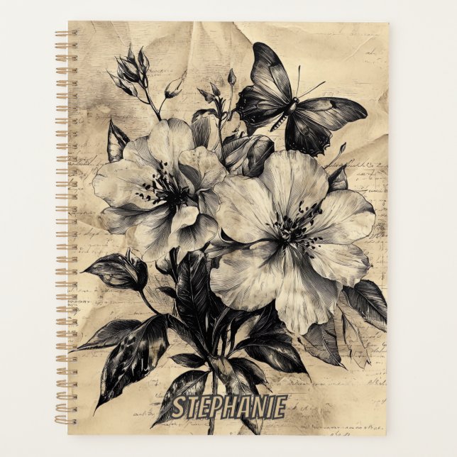 Fleurs et papillons rustiques - Papier vieilli (4) (Devant)