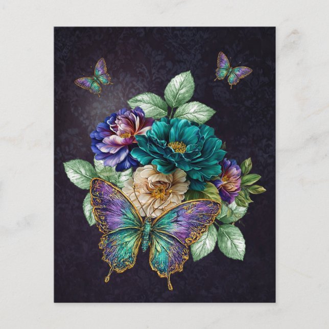 Fleurs et papillons sarcelle blanc violet (Devant)