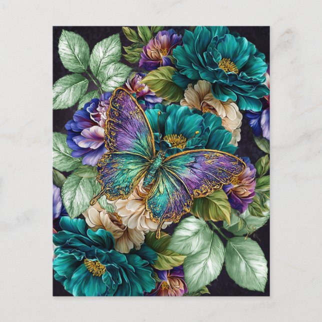 Fleurs et papillons sarcelle blanc violet (Devant)