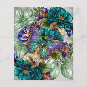 Fleurs et papillons sarcelle blanc violet