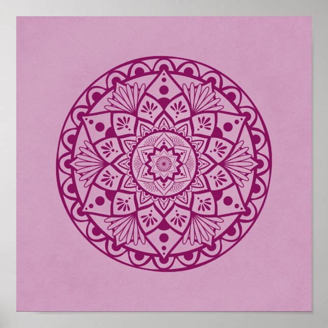 Fleurs et points Mandala - Impression rose Fuschia (Devant)