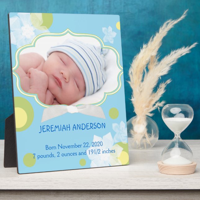 Fleurs et points Nouveau bébé garçon Plaques photo (Côté)