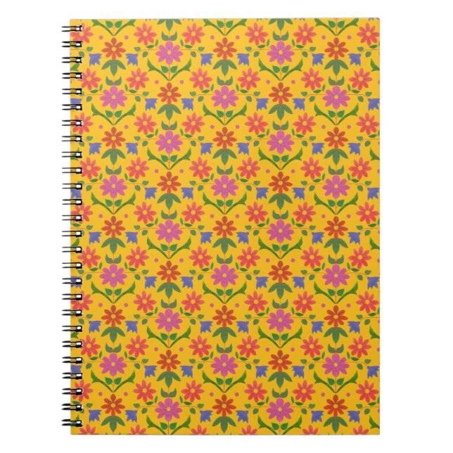Fleurs et Pois sur Carnet spiral jaune (Devant)