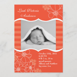 Fleurs et rayures Faire-part de naissance photo