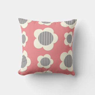 Fleurs et rayures rose et bleu Coussin
