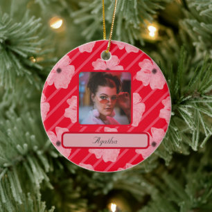 Fleurs Et Rayures Roses Ornement Personnalisé