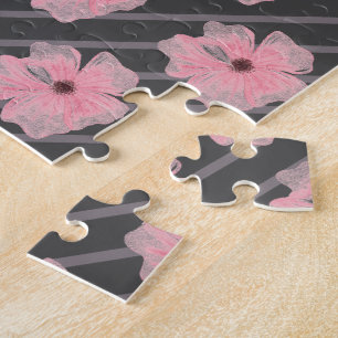 Fleurs Et Rayures Roses Puzzle