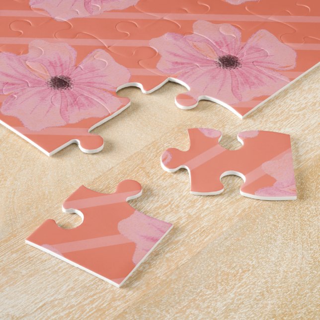 Fleurs Et Rayures Roses Puzzle (Côté)