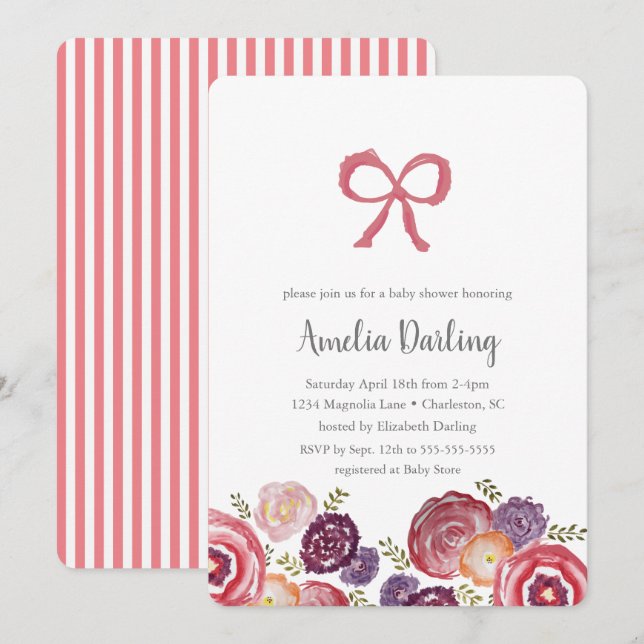 Fleurs et vaches Baby shower Invitation (Devant / Derrière)