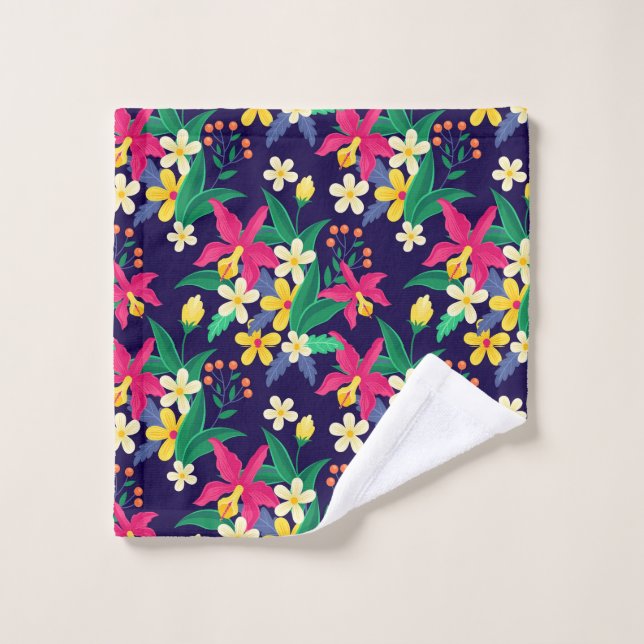 Fleurs Exotiques Colorées Motif Feuilles-23021 (Gant de toilette)
